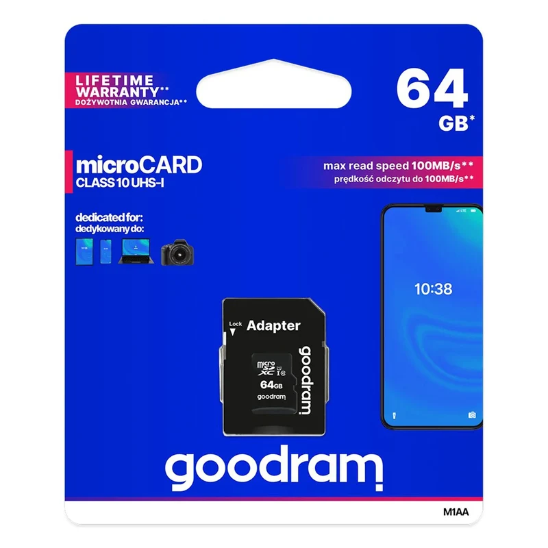 64GB microSD memory card with class 10 adapter Goodram
