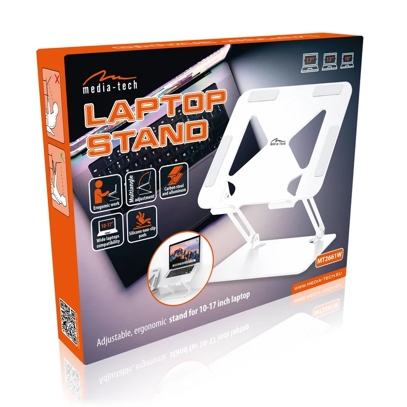 Adjustable, ergonomic laptop stand for 10-17 inch laptops LAPTOP STAND MT2661W, Mediatech