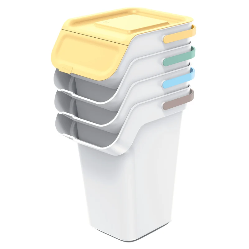 Keden Kaddi Q Waste Separation System 4x25L Set with Activated Carbon Filter, Waste Separation Container with Lid Recycling Bin Sorting Basket container Rubbish Bin made of Plastic Grey