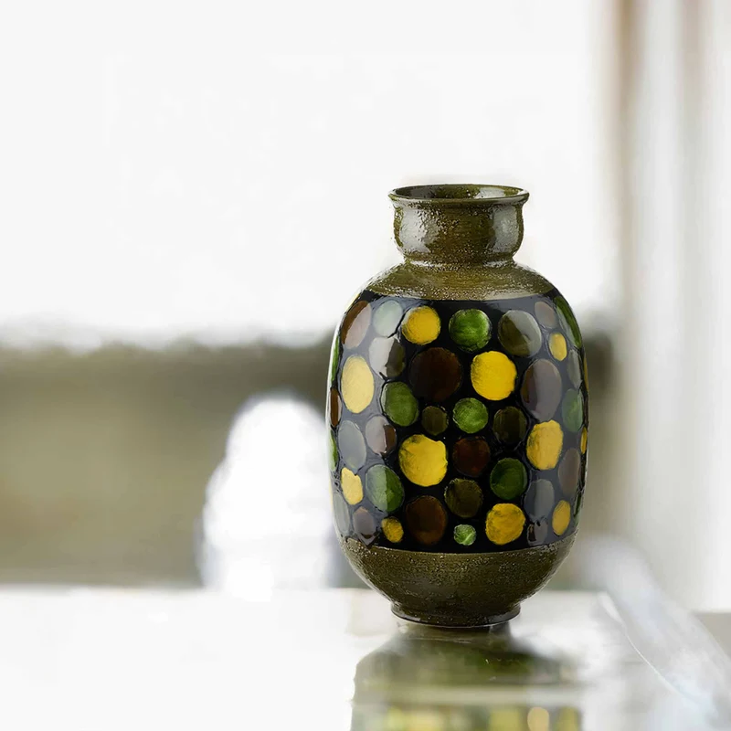 Ceramic Vase VASO VERDE CON CERCHI by Aldo Londi for Bitossi Ceramiche - Limited Edition