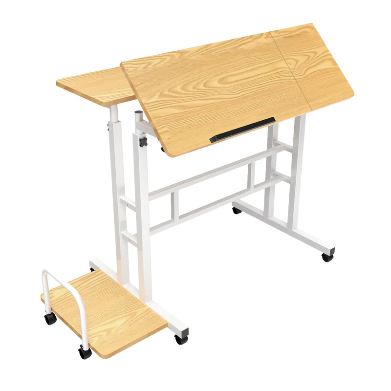 Maclean mobile laptop table desk, white, top 80x60cm, 50kg max, height adjustment 67-115cm , MC-124 W