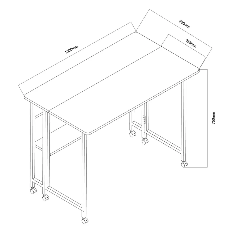 Maclean folding table desk, black, mobile, top 100x58cm, max. 50kg, MC-126 B