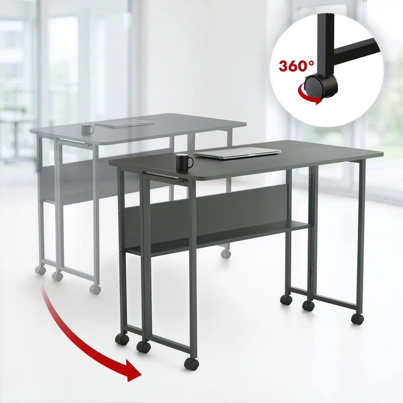 Maclean folding table desk, black, mobile, top 100x58cm, max. 50kg, MC-126 B