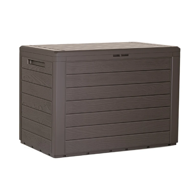 190L Brown Garden Storage Chest Deck Box Wooden Structure 4 Padlock Holder