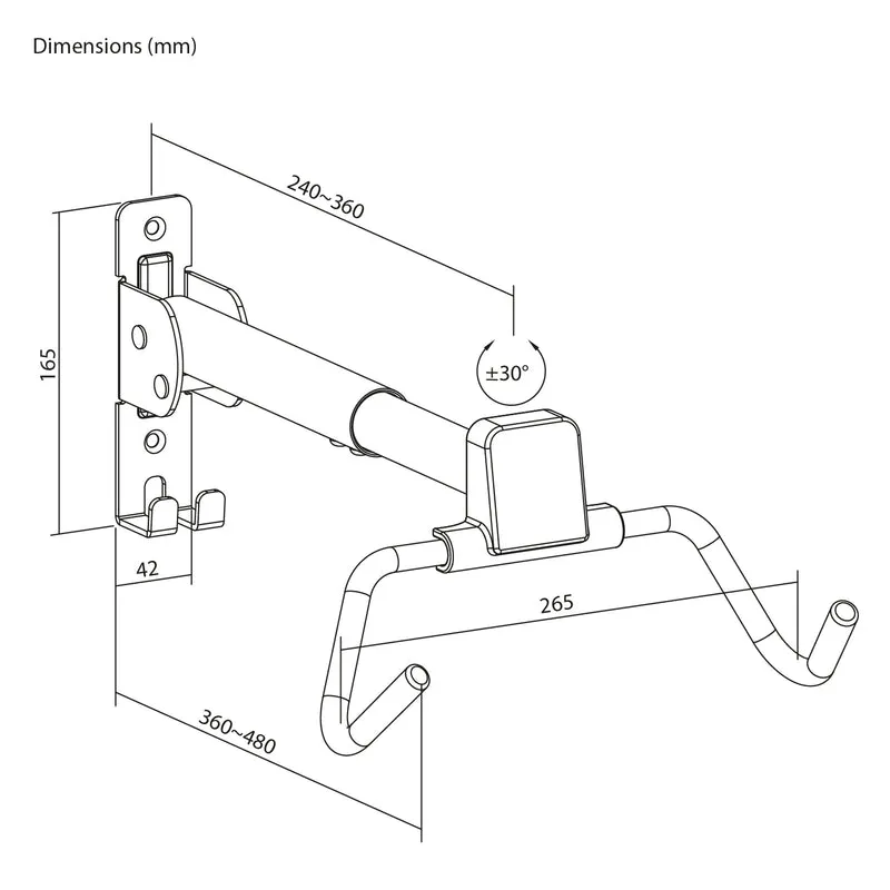 Maclean Horizontal Wall-Mounted Bike Rack, steel, max. load 30 kg, adjustable angle, MC-172, 4 pieces