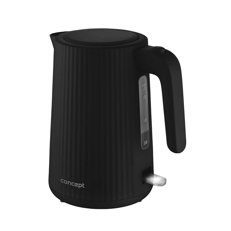 Concept plastic electric kettle, 1.7L, fluted design, triple safety system, sediment filter, water level indicator, black, RK2391
