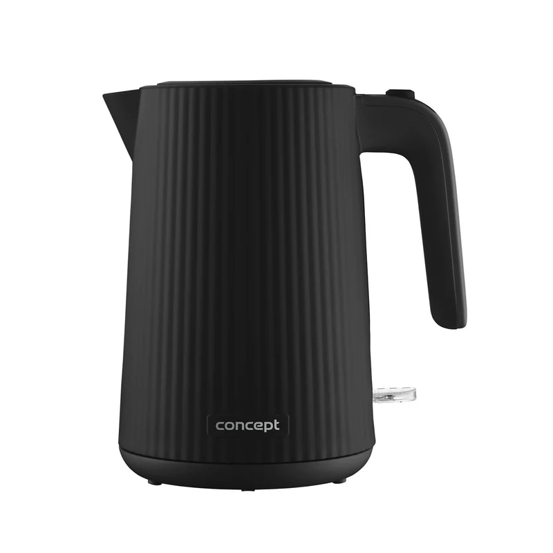 Concept plastic electric kettle, 1.7L, fluted design, triple safety system, sediment filter, water level indicator, black, RK2391