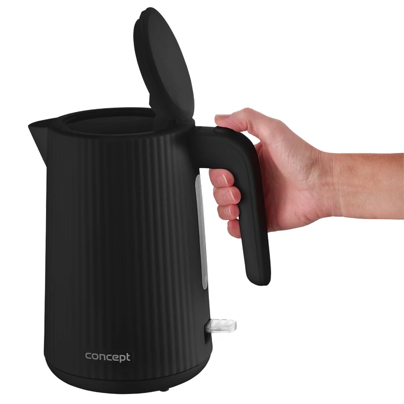 Concept plastic electric kettle, 1.7L, fluted design, triple safety system, sediment filter, water level indicator, black, RK2391