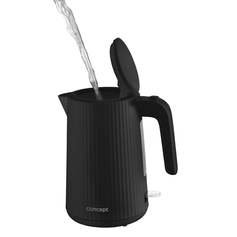 Concept plastic electric kettle, 1.7L, fluted design, triple safety system, sediment filter, water level indicator, black, RK2391