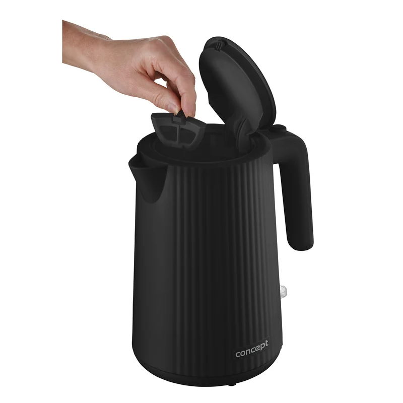 Concept plastic electric kettle, 1.7L, fluted design, triple safety system, sediment filter, water level indicator, black, RK2391