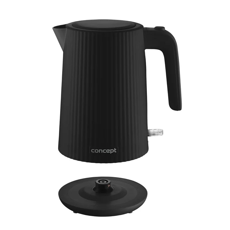 Concept plastic electric kettle, 1.7L, fluted design, triple safety system, sediment filter, water level indicator, black, RK2391