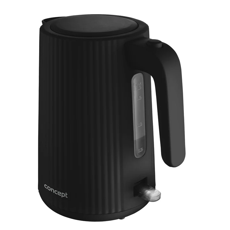 Concept plastic electric kettle, 1.7L, fluted design, triple safety system, sediment filter, water level indicator, black, RK2391