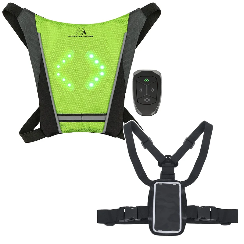 Backpack with LED signal light, remote control, water resistance: remote control IPx5, backpack IPX2 + Maclean sports phone harness, universal, MC-446