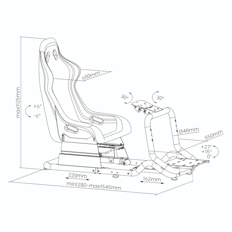 Racing Simulator Cockpit 3-in-1 Seat up to 130kg Shift lever holder Steering wheel stand TV mount up to 50" Max. Vesa 400x200 ...