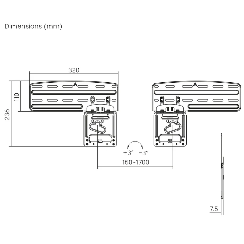 Maclean TV bracket, compatible with Samsung QLED TVs, 43"-85", max. 60kg, MC-806 N