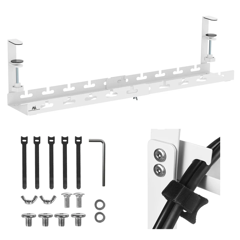 Maclean under-desk cable organizer, max. load 5kg, max. 728mm, white, MC-103 W