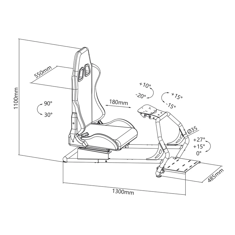 NanoRS RS160 Gaming Chair Racing Simulator Stand 3 in 1 PC Console Gamers Synthetic Leather Cover Steering Wheel Stand TV Bracket Up to 50" Max. Vesa 400x400