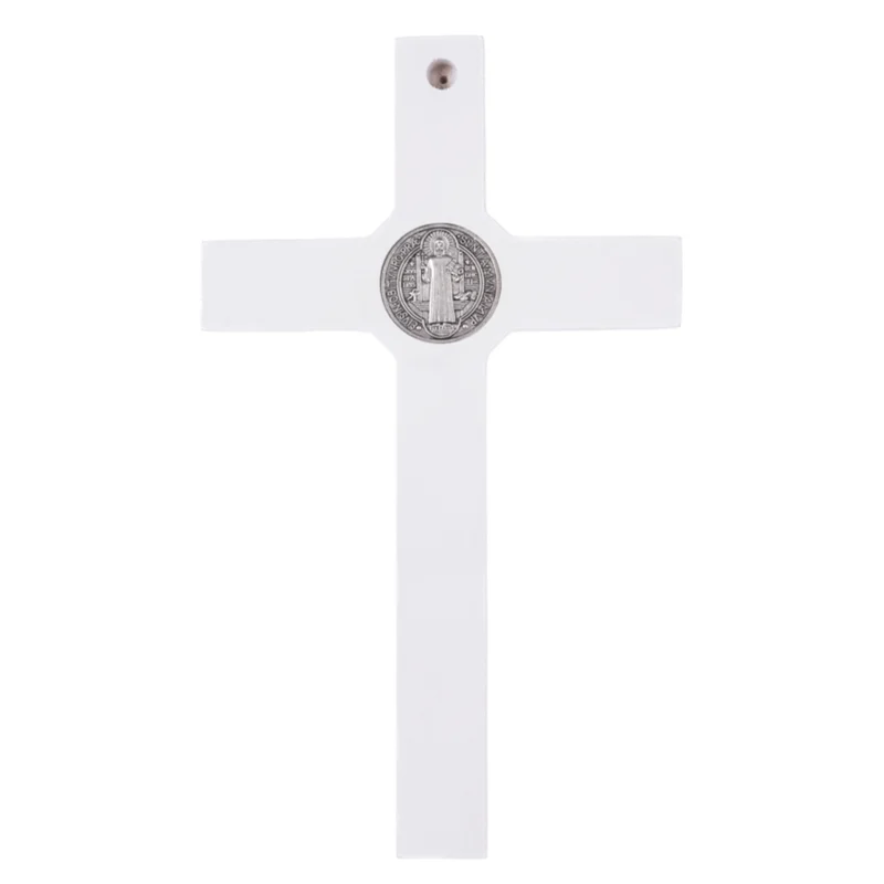 Wooden St. Benedict's cross hanging with a pasque white 18x10x1,8cm.