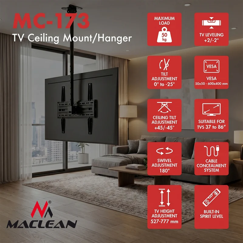 Maclean Ceiling Mount for TV, max. load 50 kg, 37–86", max. VESA 600x400, MC-173