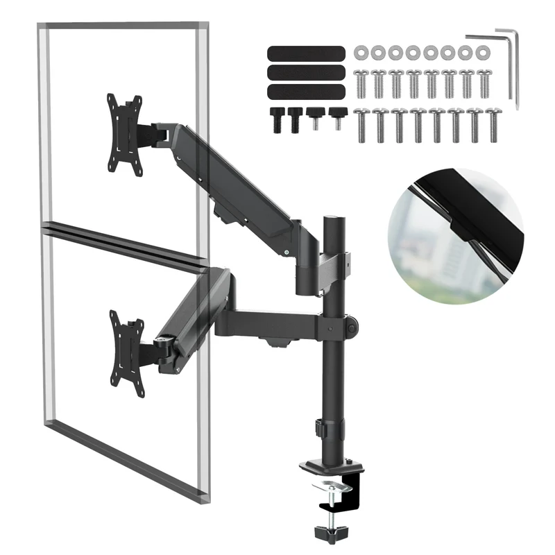 Maclean 2 monitor mount, gas spring, 17"-32", 2-10kg, black, MC-136