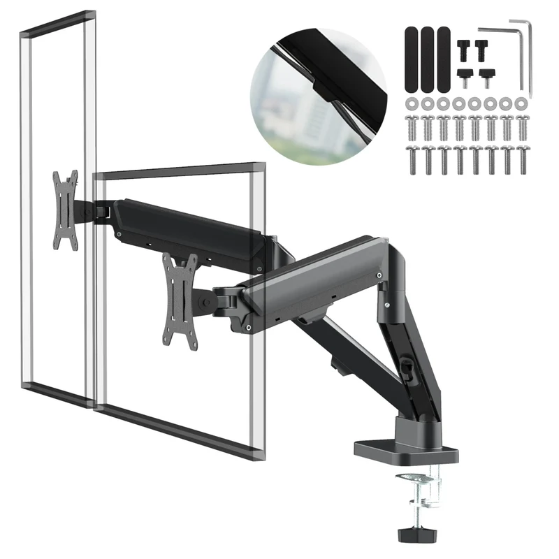 Maclean 2 monitor mount, gas spring, 17"-32", 2-10kg, black, MC-134