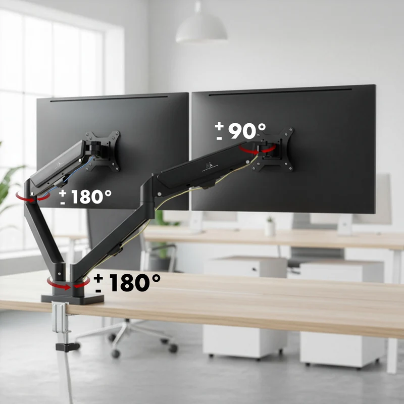 Maclean 2 monitor mount, gas spring, 17"-32", 2-10kg, black, MC-134