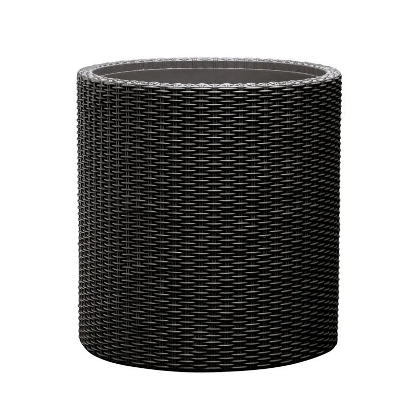 Keter Round Planter Rattan Style - Size M - 36 cm Diameter Anthracite Cylinder Flower Pot Indoor Outdoor Weatherproof
