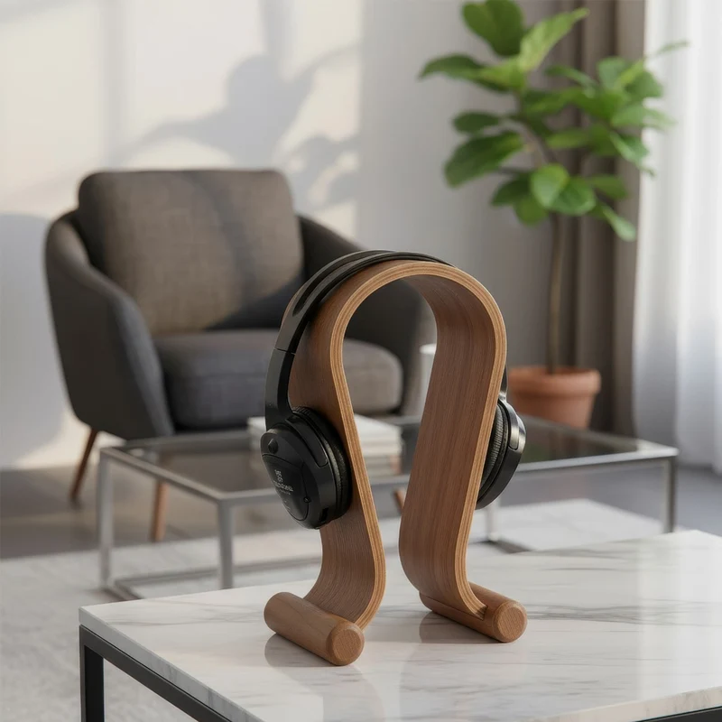Maclean MC-815W Headphones Stand made of Wood, Colour: Nutbrown