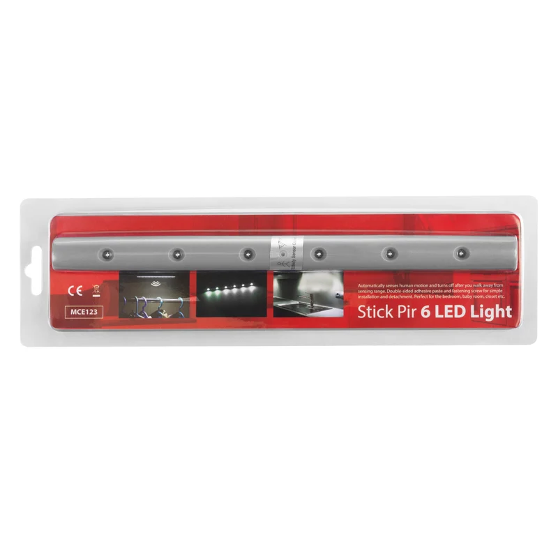 Maclean 6LED under-cabinet kitchen light, oblong, with motion sensor, 5xAA, MCE123 + 5x AAA alkaline battery Varta Industrial