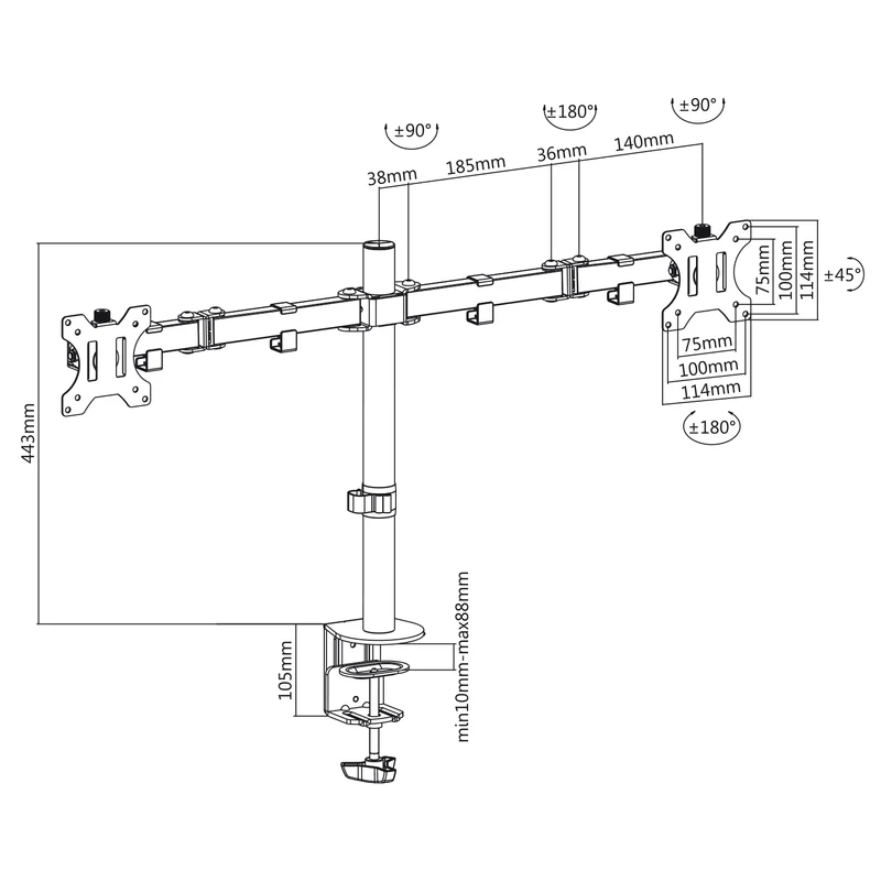 Maclean Brackets MC-884 Double Desk Bracket For 2 Monitors LCD Adjustable Gaming Office VESA 7'' - 32"