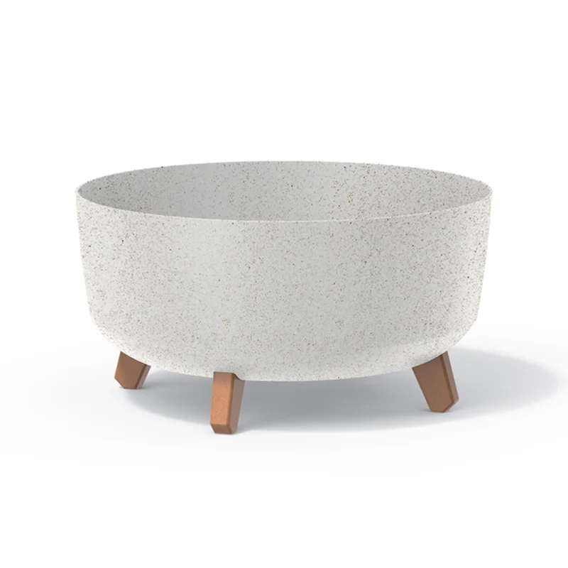 Low Eco Wood Flower Pot with Removable Legs Including Insert for Indoor and Outdoor Use Planter Round Plastic UV-resistant 380mm, ECO White