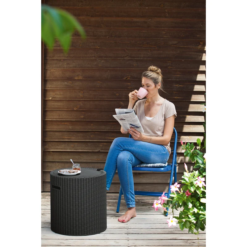 Keter Cool Stool 2in1 Cool Box & Stool Outdoor Garden Seat Side Table Drink Cooler with Sitting Option Antrhacite Black Graphite