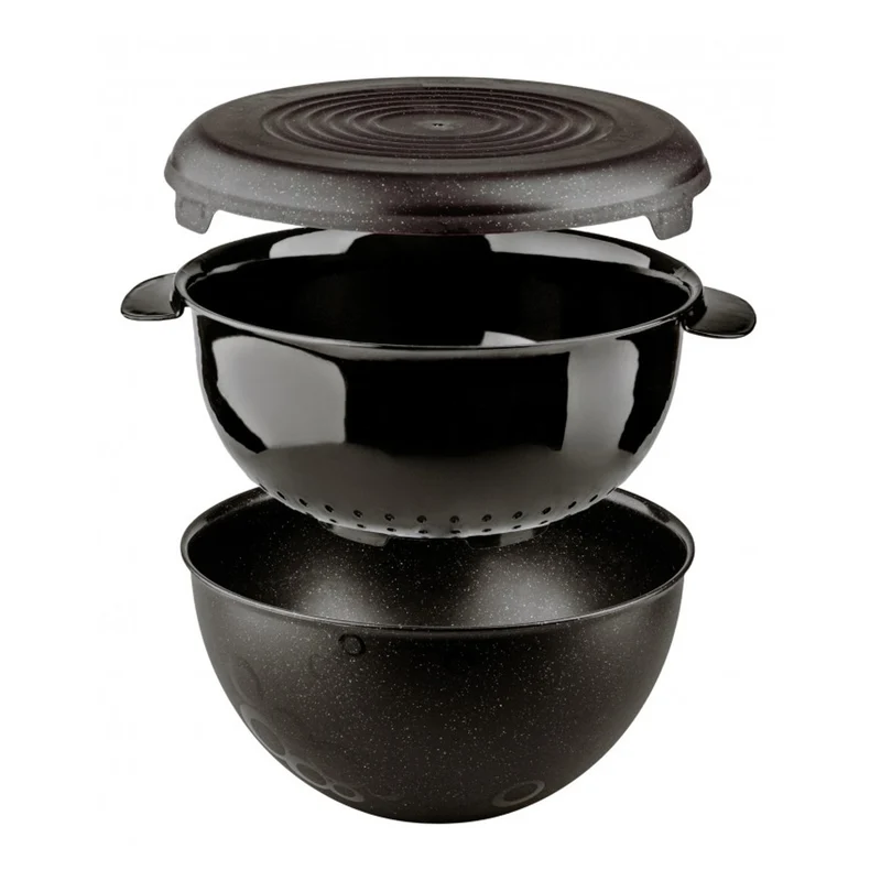 3L Cosmos Black Bowl Set with Lid & Colander - Practical Kitchen Essential (#10072199)