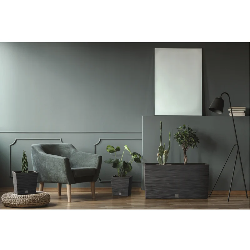 Prosperplast DFC800M-S433 Furu Case Middle Planter with Insert Plant Trough Flower Pot Indoor Outdoor 77x23.5x41cm Anthracite Black