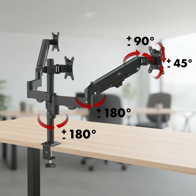 Maclean 3 monitor mount, gas spring, 17"-27", 2-8kg, black, MC-137