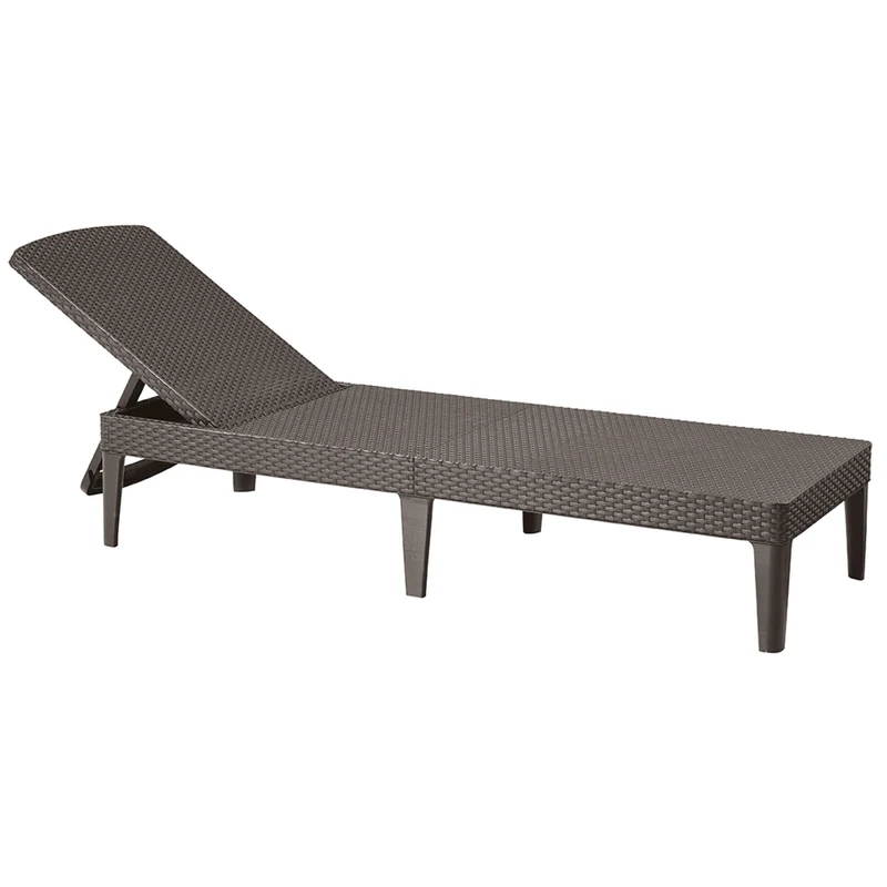 Keter Jaipur Sun Lounger with 4-way Adjustable Backrest Garden Lounger UV- & Weather-resistant Rattan Style Colour Brown