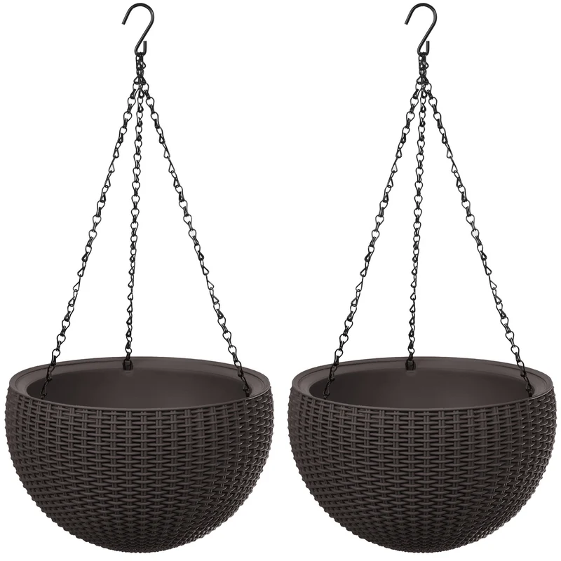 Keter Sphere Planter Hanging Pot, Brown, 2-Pack