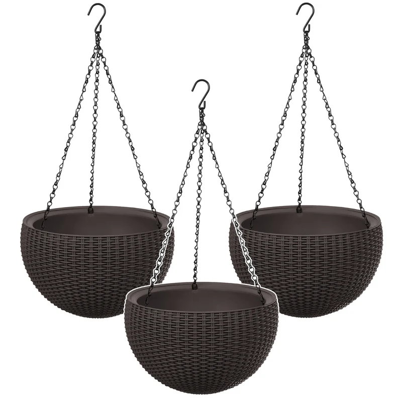Keter Sphere Planter Hanging Pot, Brown, 3-Pack