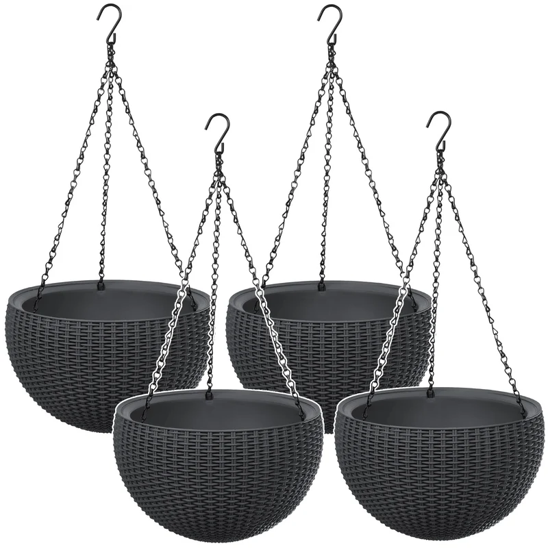 Keter Sphere Planter Hanging Pot, Anthracite, 4 pieces