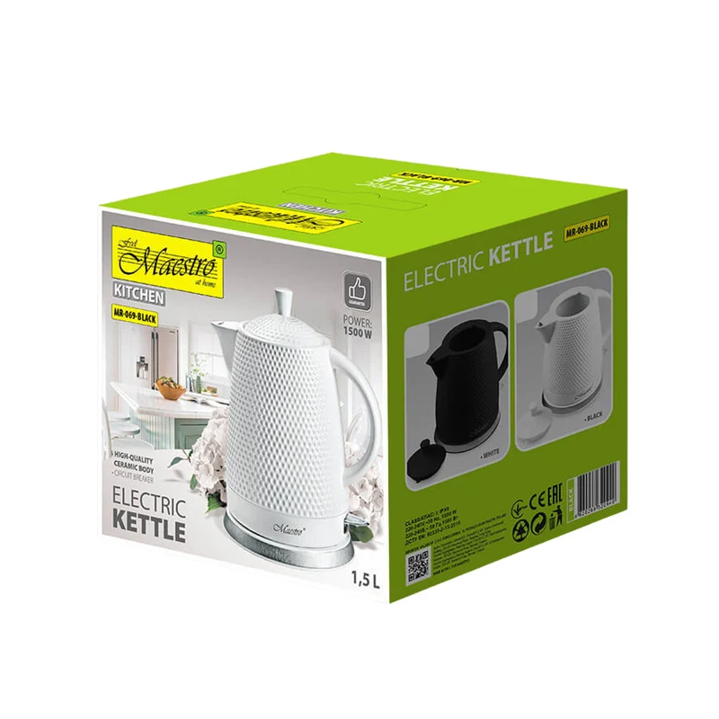 Maestro ceramic kettle, capacity 1.5l, 1500W, black, MR069 UK plug