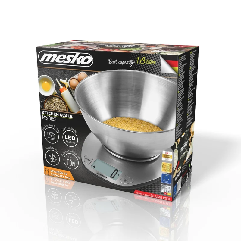 Kitchen scale with a 2-liter bowl - Mesko MS 3152, stainless steel