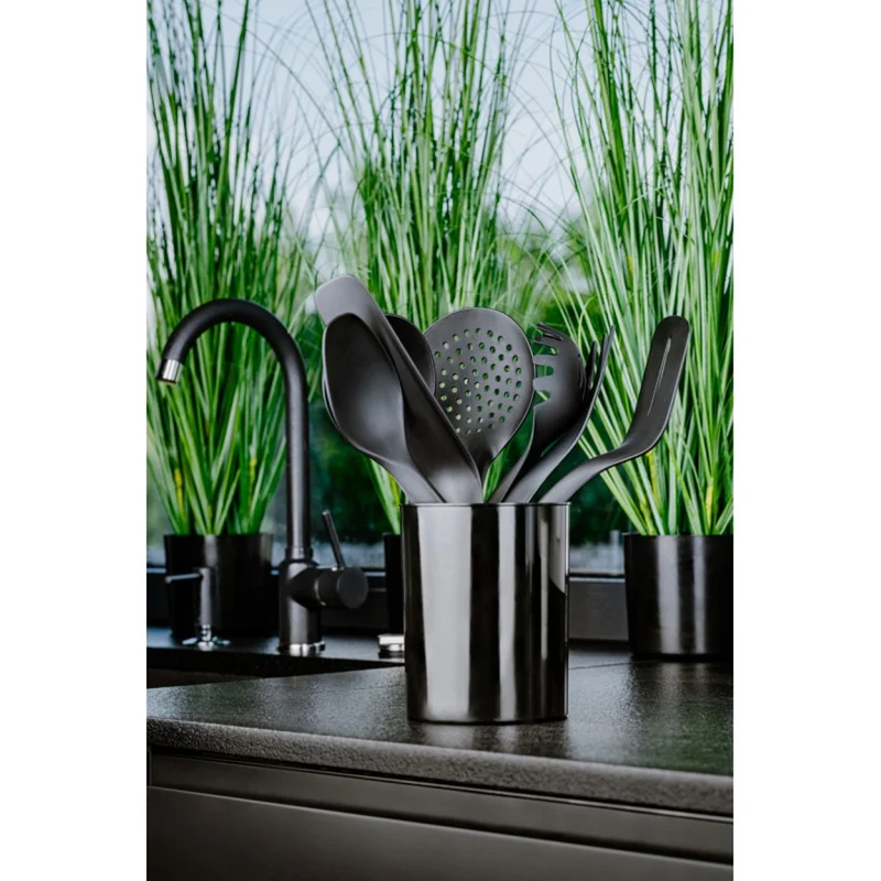 Set of 5 kitchen tools + 15 cm container black Practic Handy