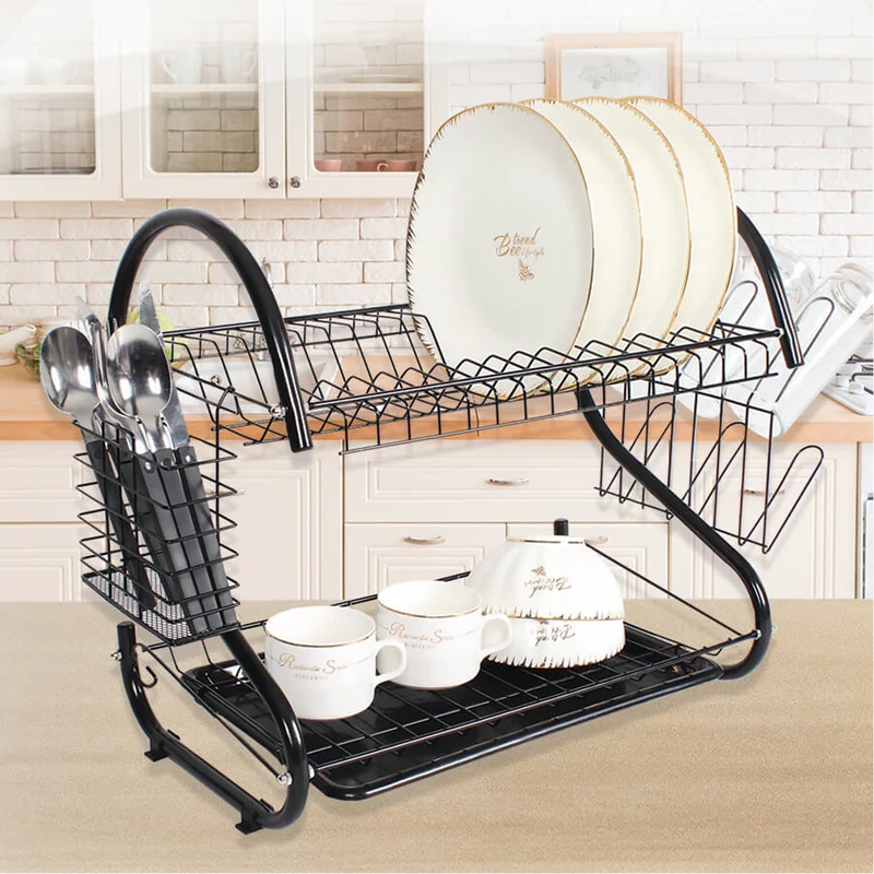 Dish drying rack Maestro MR-1025-43-BLACK two level 43cm wide