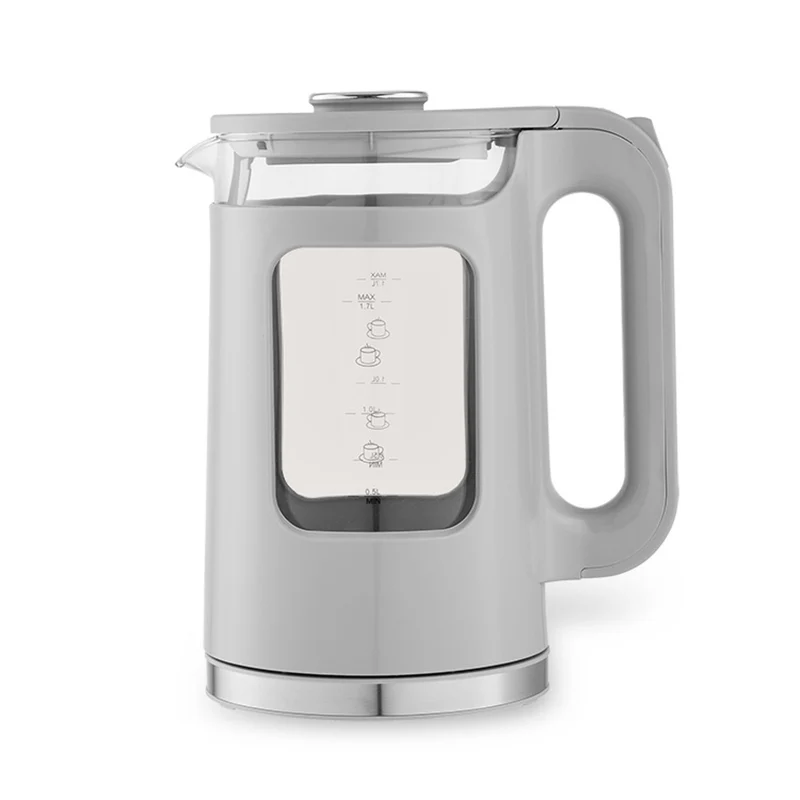 Maestro Glass Electric Kettle, 1.7L capacity, 2200W power, water level indicator, LED backlight, swivel base, gray, MR-065-GREY