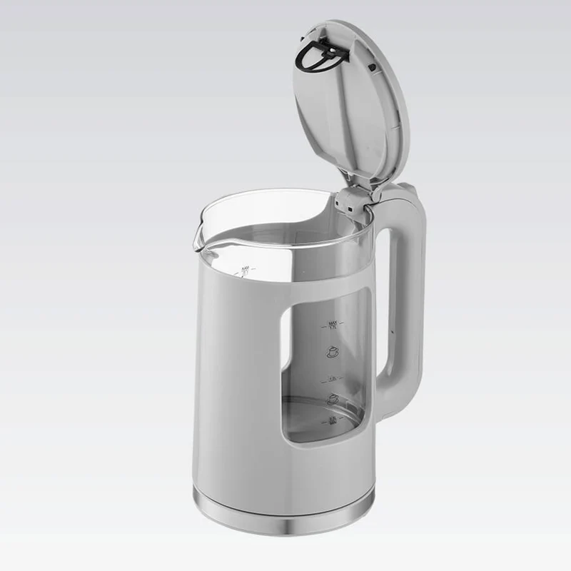 Maestro Glass Electric Kettle, 1.7L capacity, 2200W power, water level indicator, LED backlight, swivel base, gray, MR-065-GREY