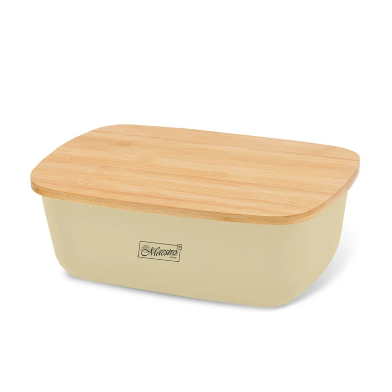 Maestro breadbox, bamboo lid, 35 x 24 x 12 cm, bread bin MR-1776-IVORY