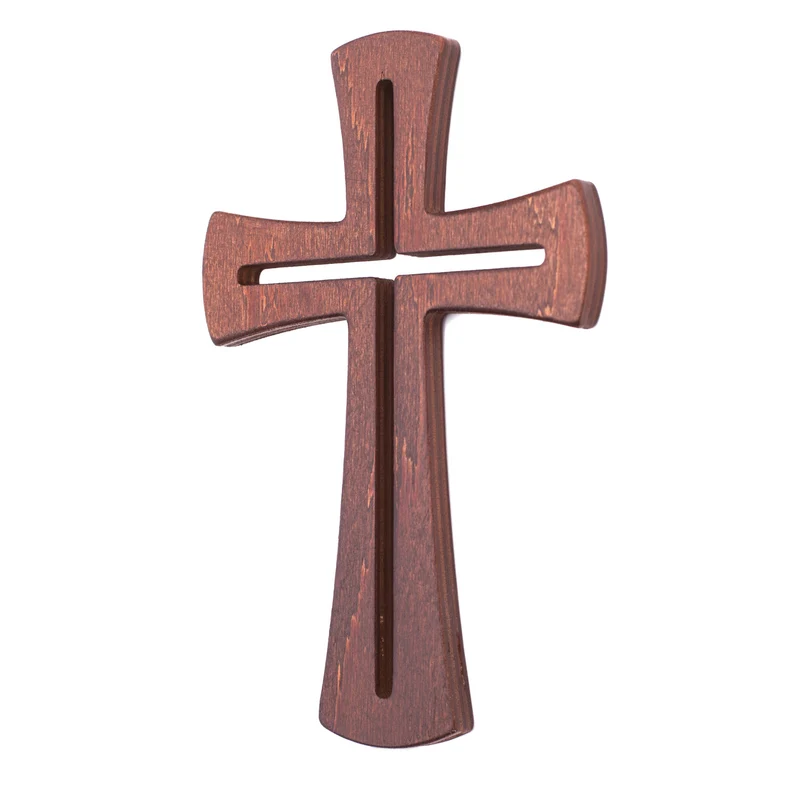 Wall Hanging Cross Wooden Plywood Crucifix Christian Modern Brown 18cm x 11cm x 1cm
