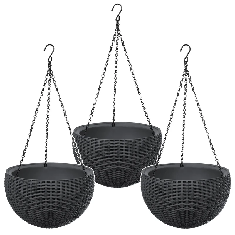 Keter Sphere Planter Hanging Pot, Anthracite, 3 pieces