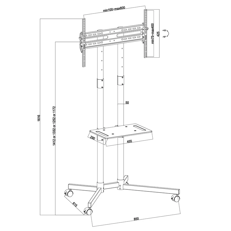 Maclean MC-951 TV Cart, Stand, Professional,32-70", on Casters, max. VESA 600x400, max. 40kg