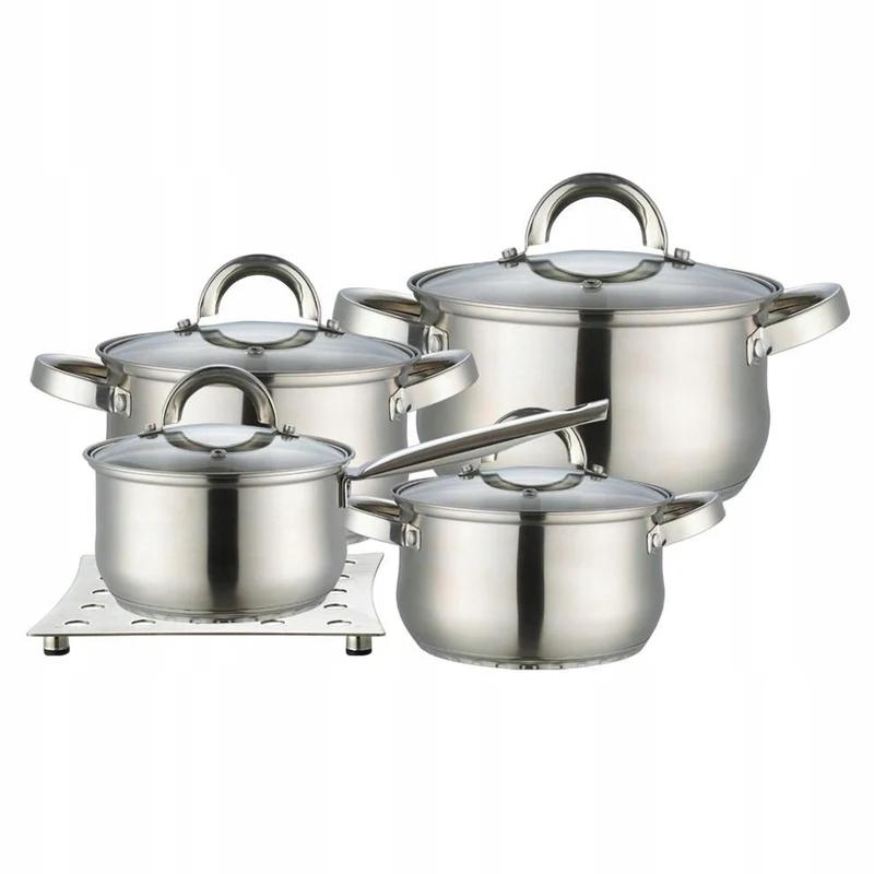 Maestro 9 el. pot set. 1.5L, 2L, 3L, 5L, stainless steel, dishwasher safe, suitable for all types of stoves, hot pot stand, MR-2021